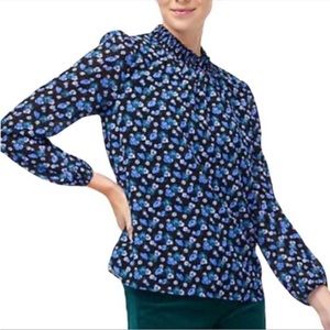 J. Crew blue floral mockneck long sleeve blouse sz med